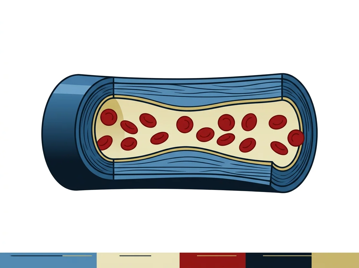 Educational diagram of a healthy artery with smooth walls and normal blood cell flow - circulatory wellness